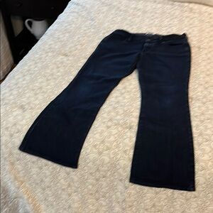 Dark denim flare bottom jeans